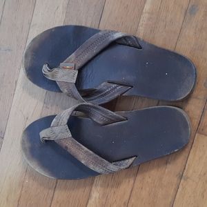 Rainbow Leather Worn Sandal Flip Flop Beach Brown Medium 7
